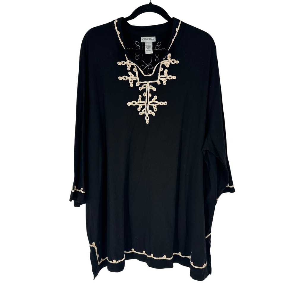 Catherines Black‎ Embroidered Tunic Top Plus Size 3X Long Sleeve Casual Everyday